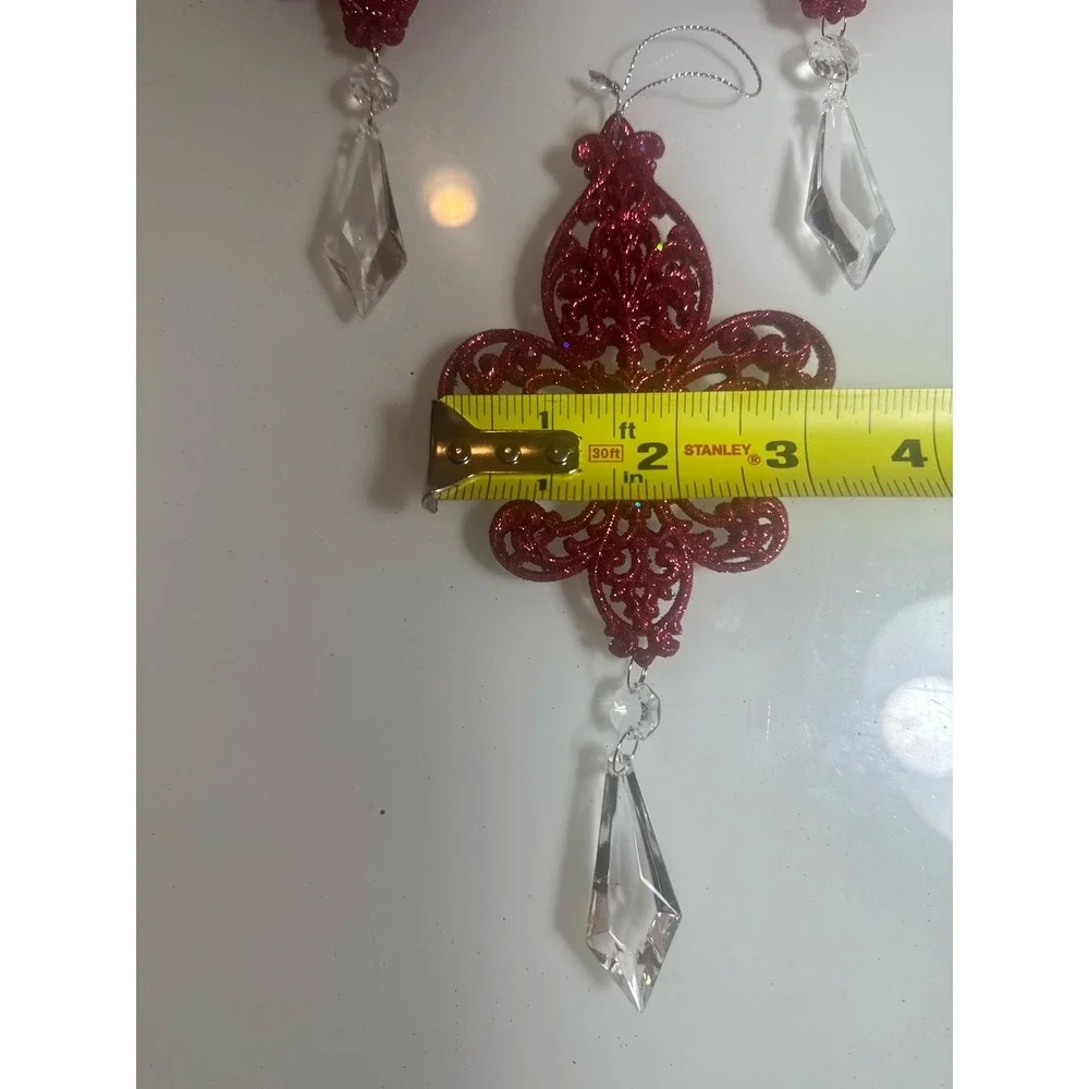 VTG Lot Of 5! Glitter Red Crystal Chandelier Christmas Hanging Ornament Decor 6